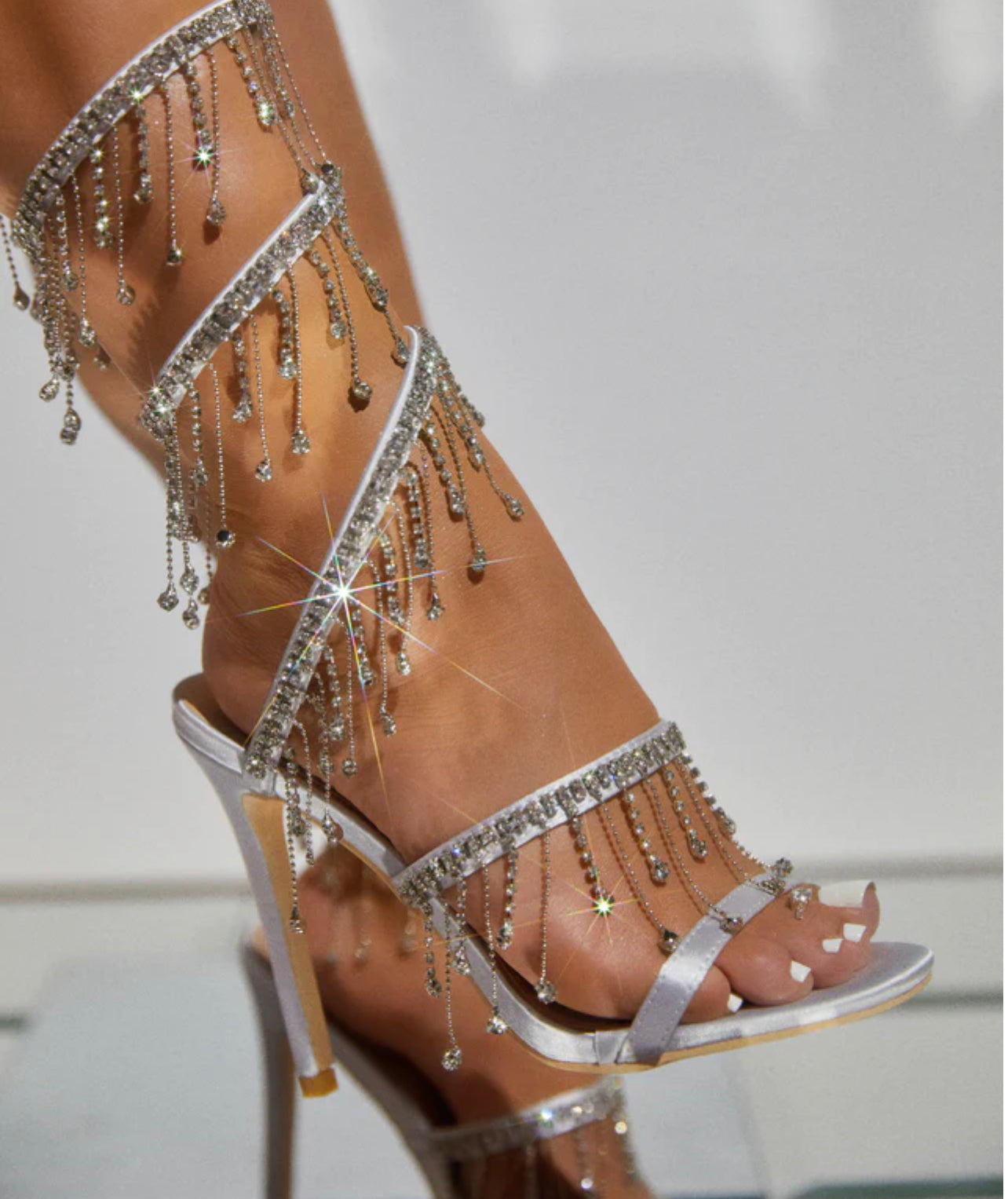MOON EMBELLISHED AROUND THE ANKLE HEELS - SILVER