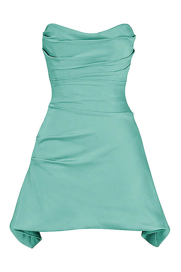 JASMINE DRAPED STRAPLESS CORSET MINI DRESS - Blue