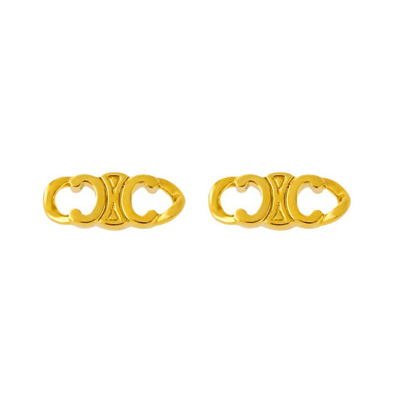 CELINE French Triumphal Arch Pattern Twist Stud Earrings