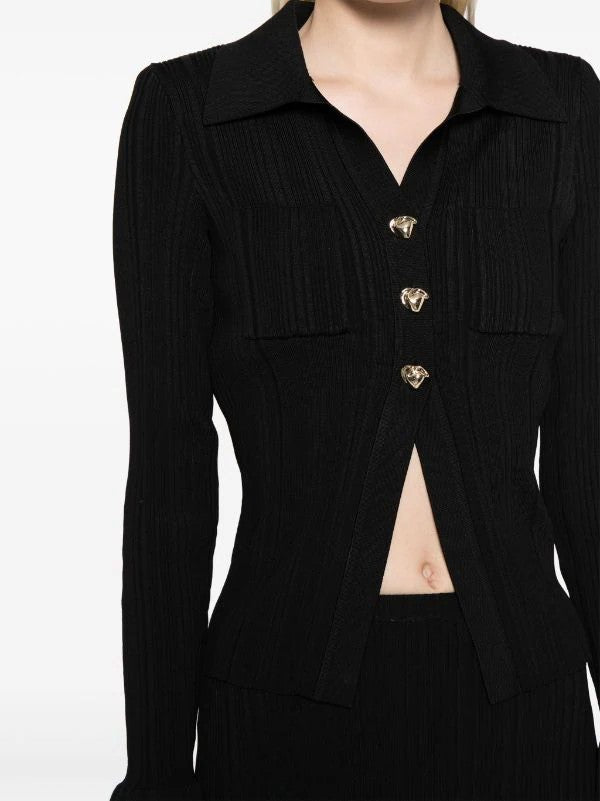 Self-Portrait ribbed-knit polo top + SKIRT