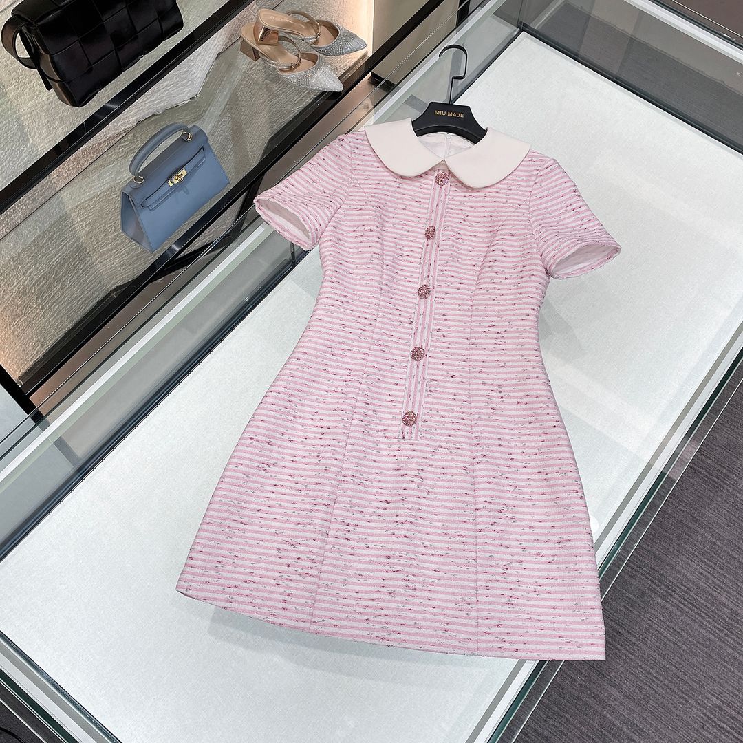 Doll collar short-sleeved pink dress