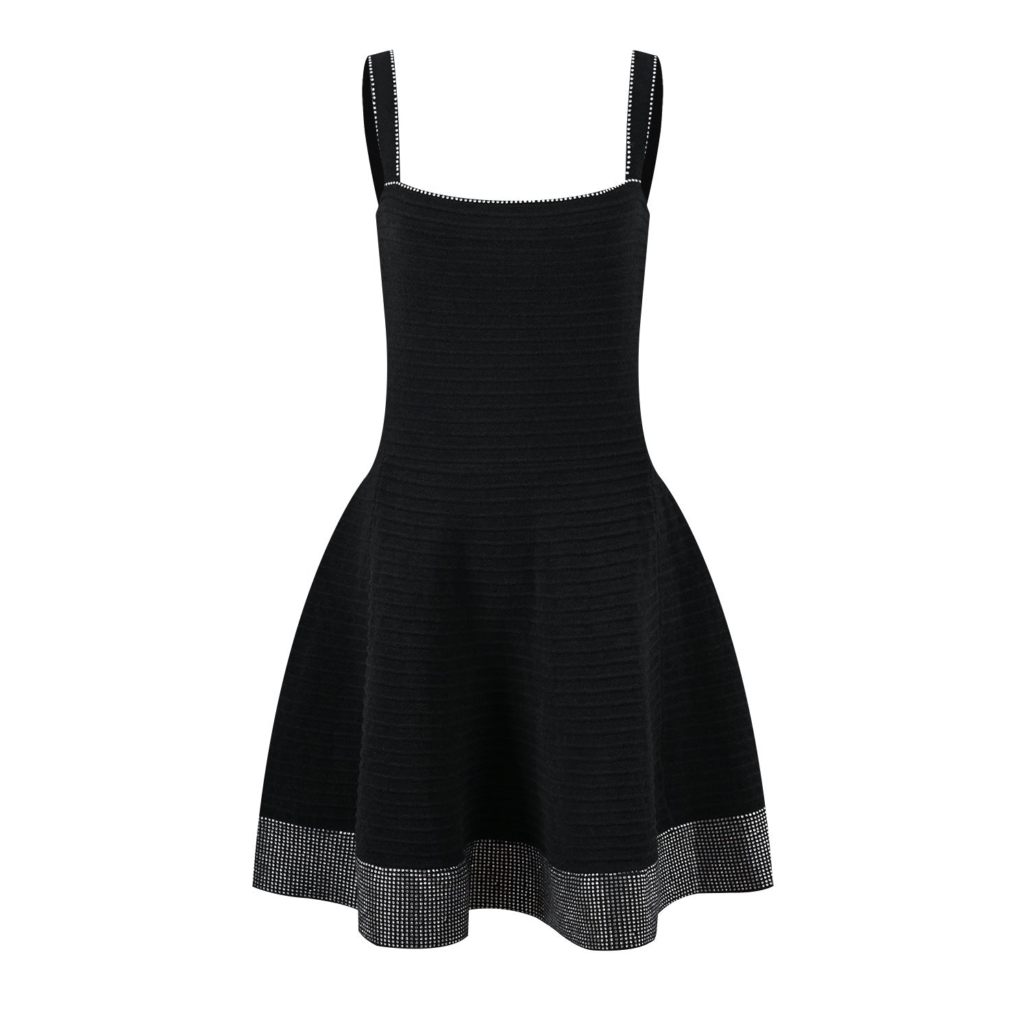 MINI DRESS WITH RHINESTONES - Black