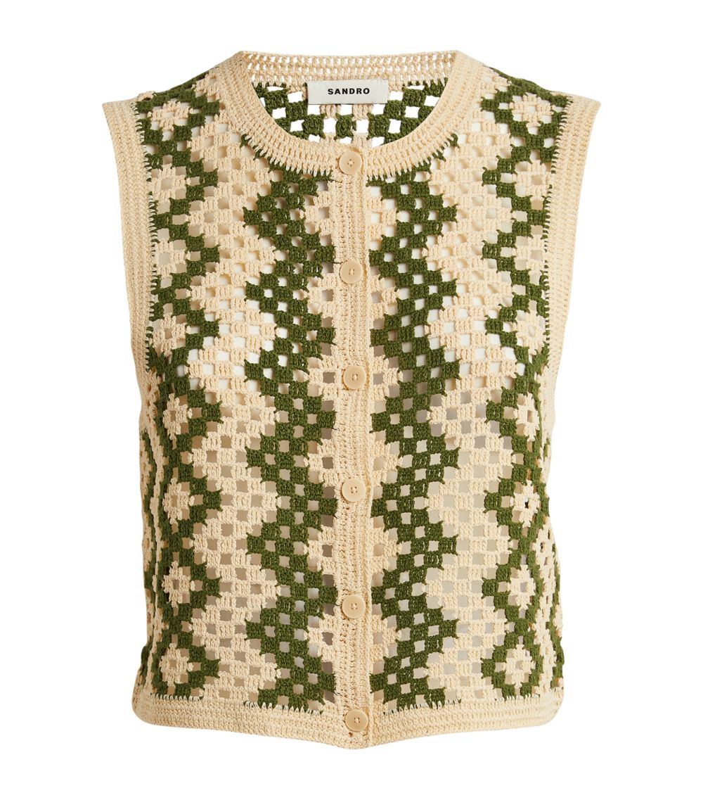 SANDRO Crochet Sleeveless Cardigan
