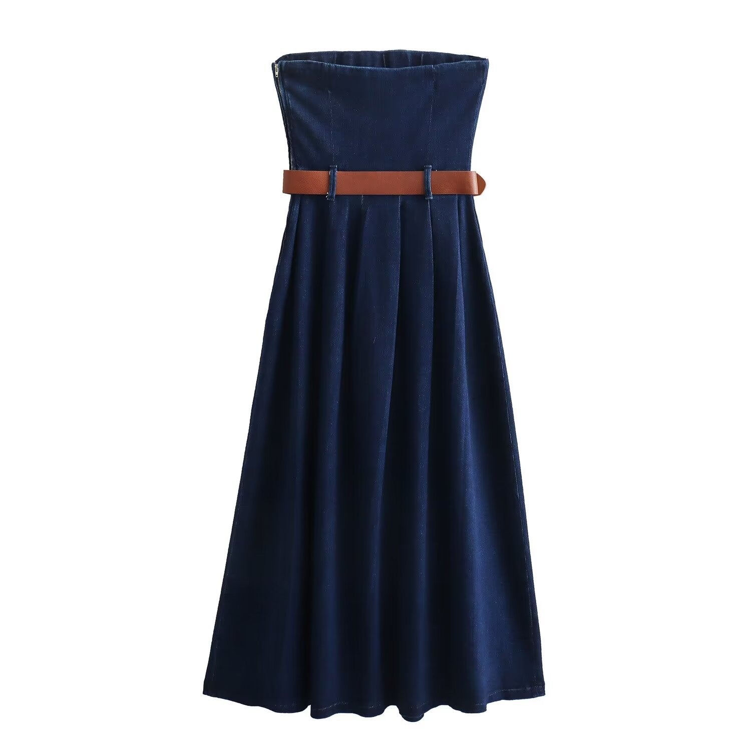 Zar Retro with Belt Denim Midi Dress