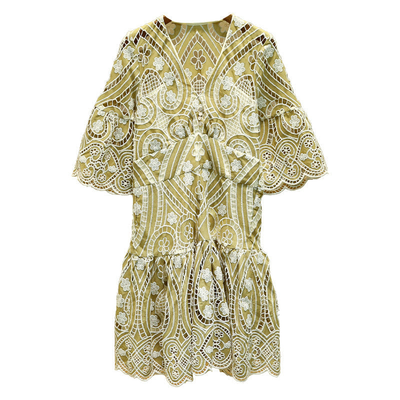 Ruffle skirt bell sleeve dress