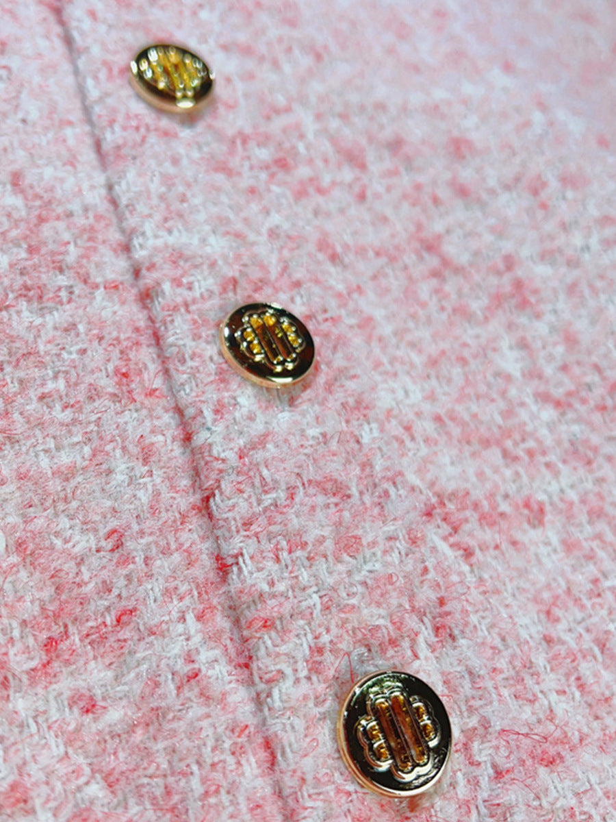 Summer new tweed contrast lapel dress