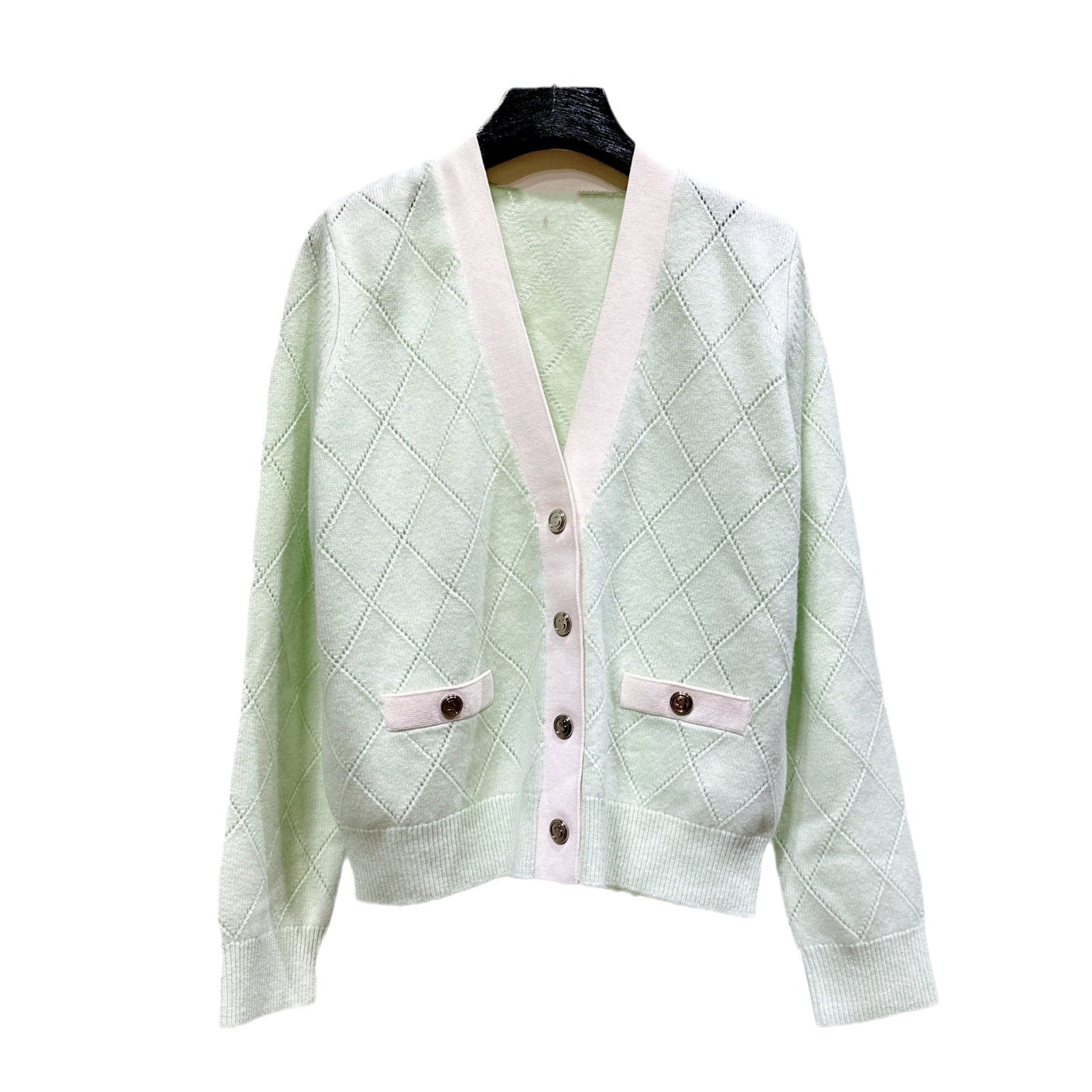 V-neck contrasting mint green knit sweater