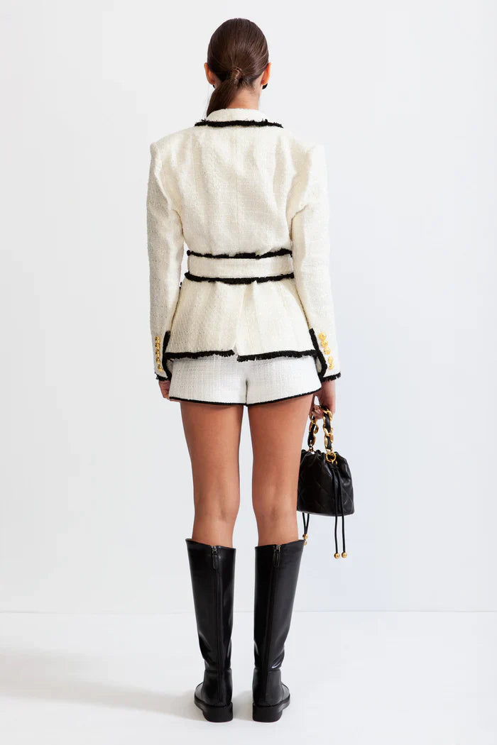 Double breasted tweed jacket-Beige and Black