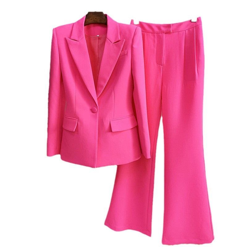 One-button slim blazer + bell pants set of two