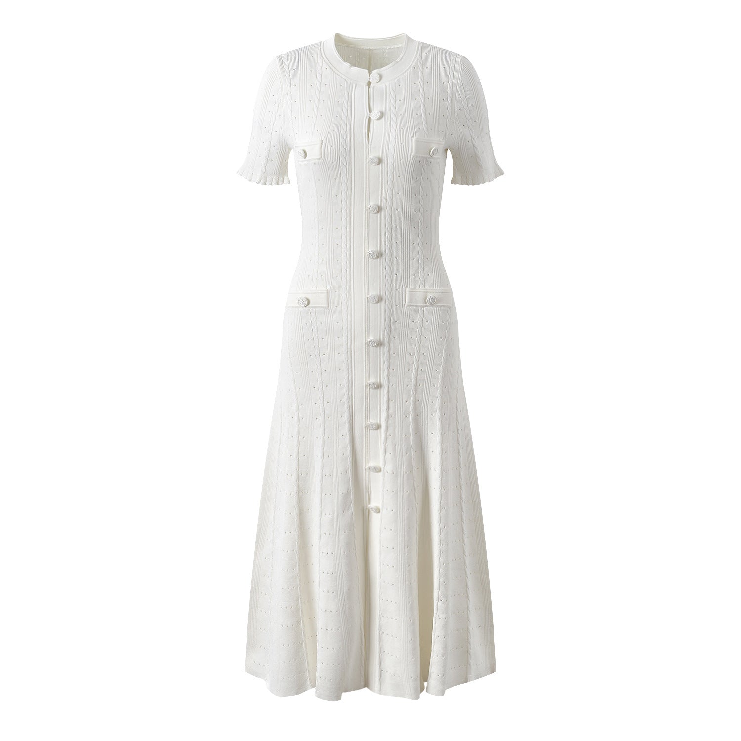 Short sleeve fungus trim cut-out thread dress