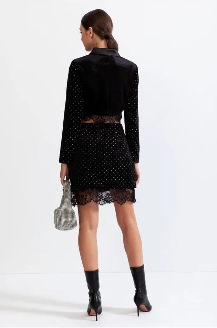 Velvet co-ord with lace - Black