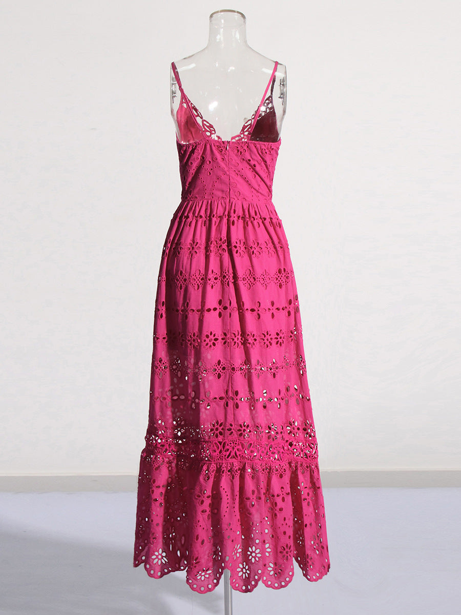 V-neck Lace Trim Design Mid-Rise dress