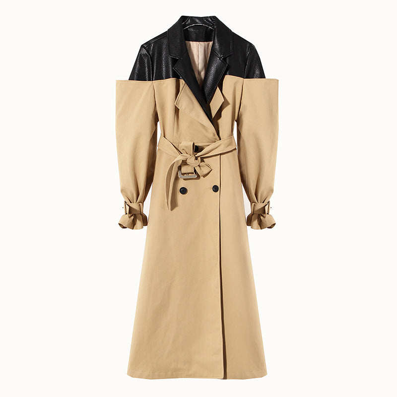 Double-breasted over-the-knee jacket