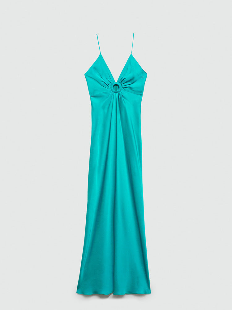 Wind lake blue sleeveless suspender Dress