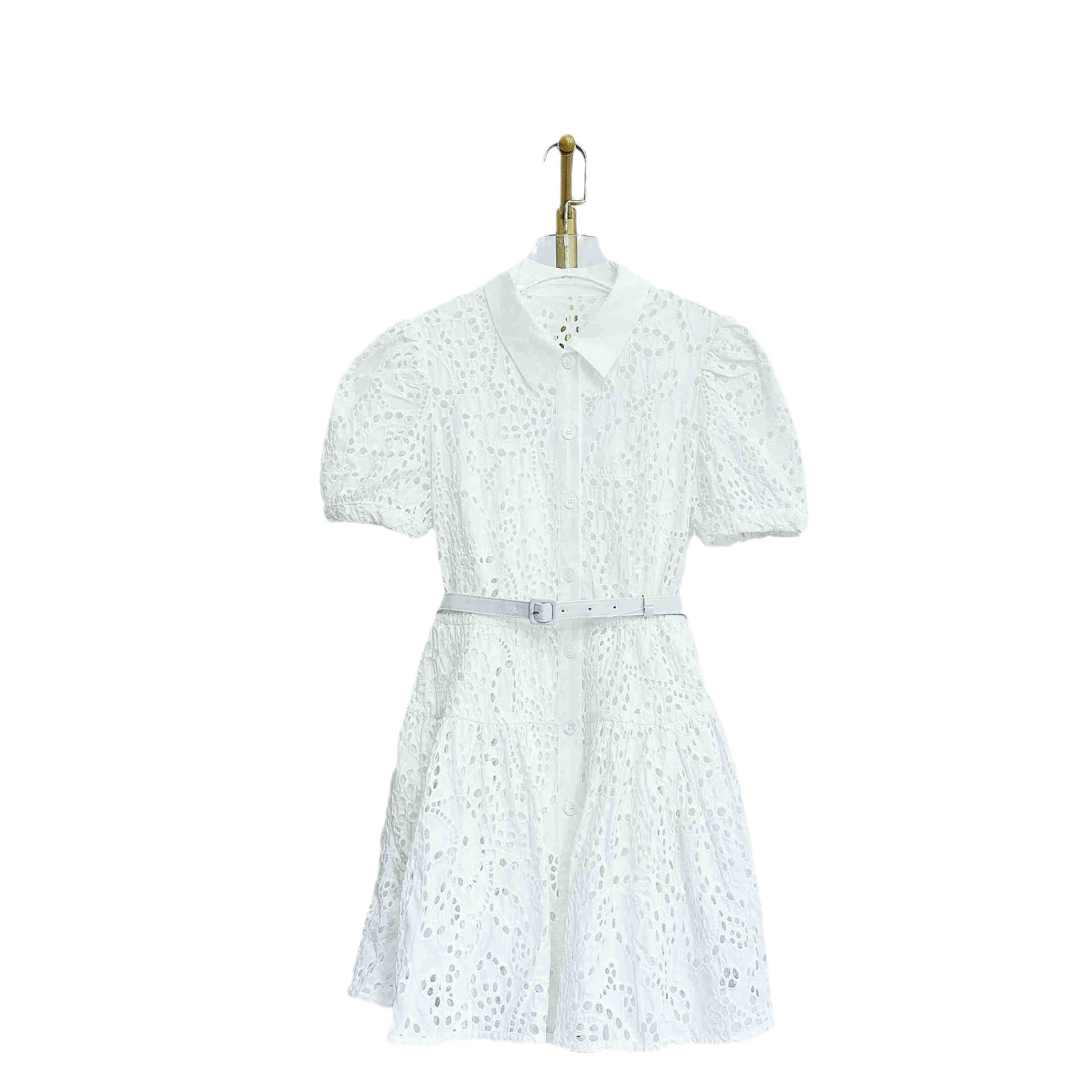 Polo collared puff sleeves dress