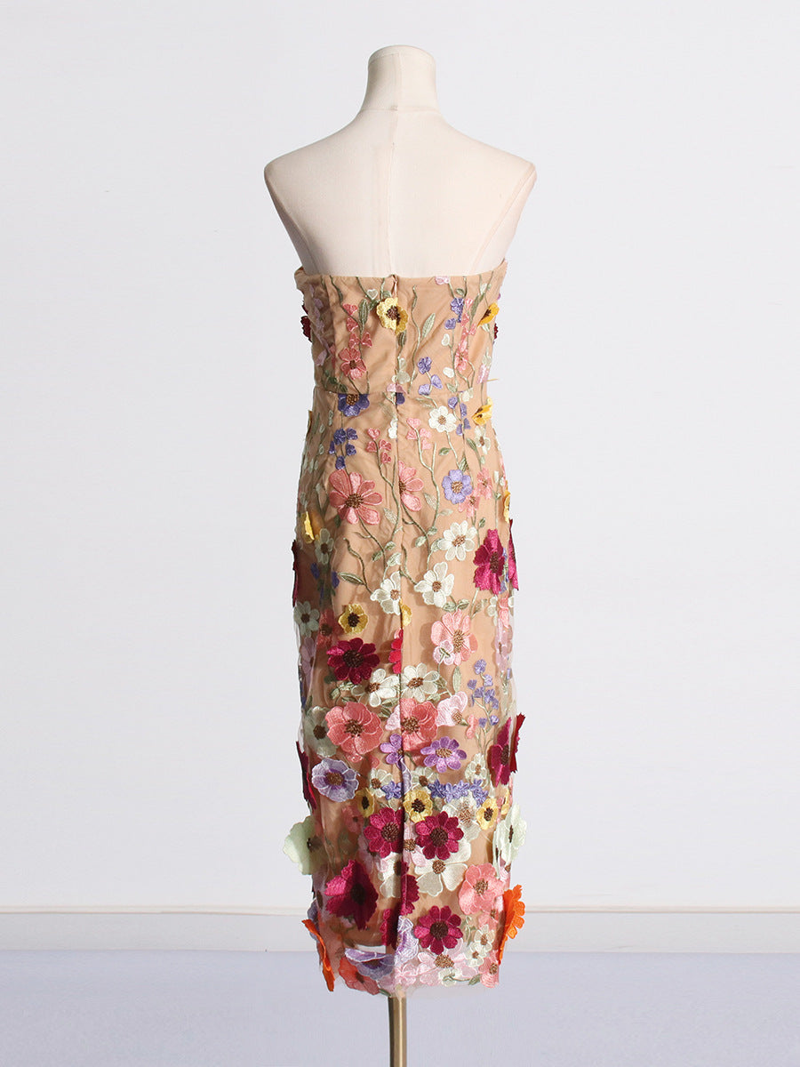 Flower embroidery women dress