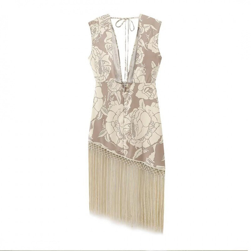 V-neck tassel waist dress