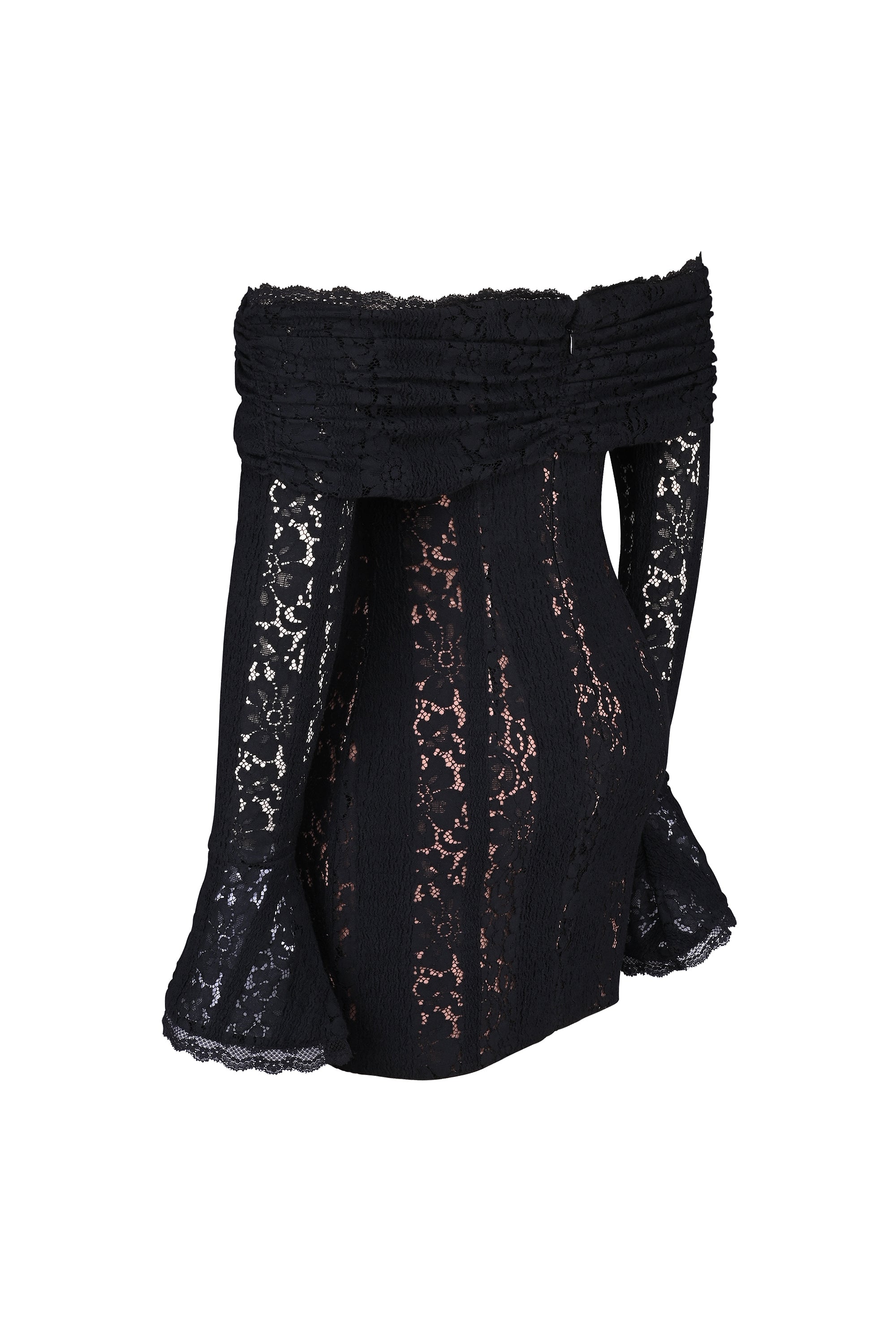 Sadie Floral Lace Off Shoulder Mini Dress - Black