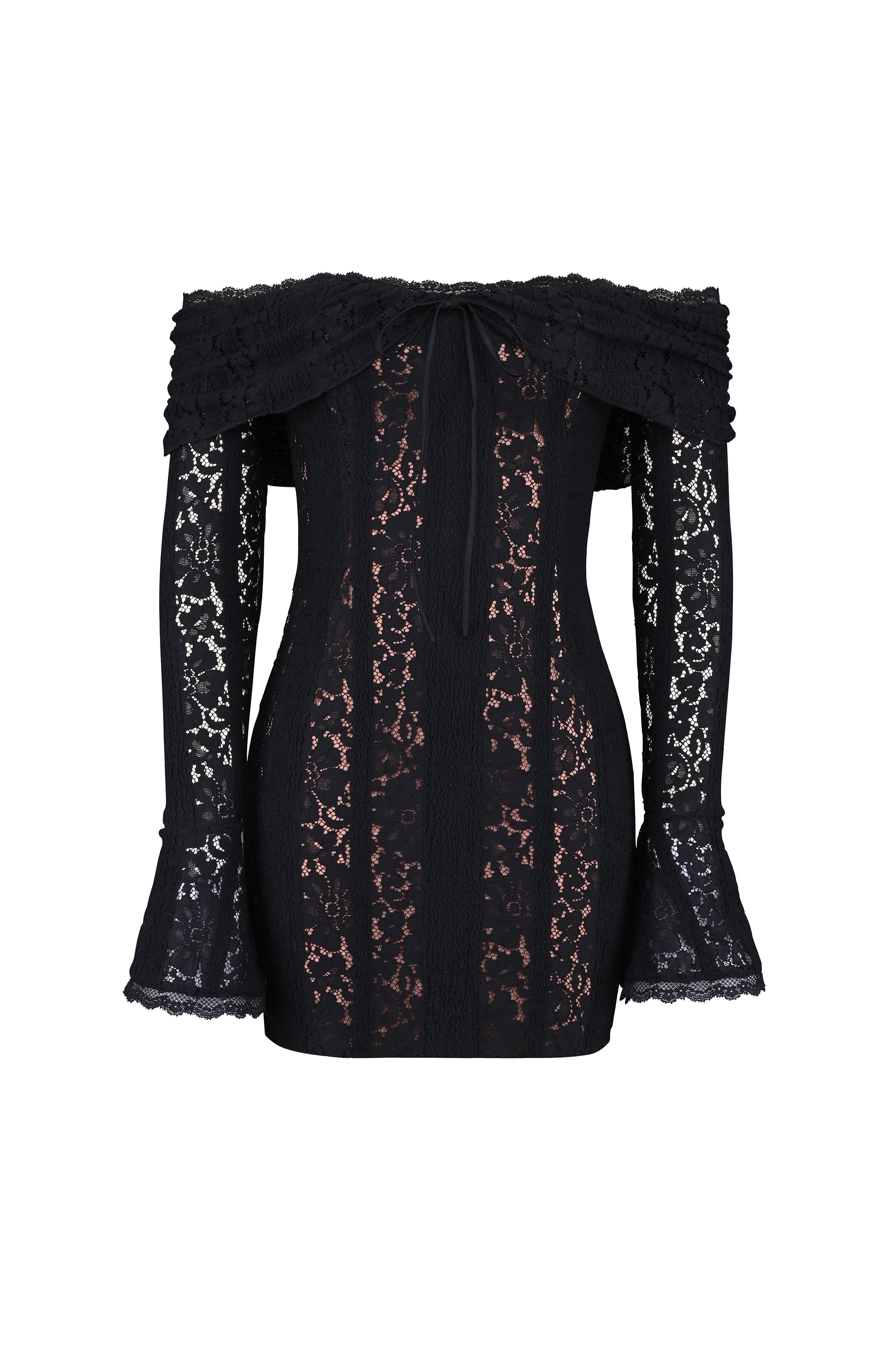 Sadie Floral Lace Off Shoulder Mini Dress - Black