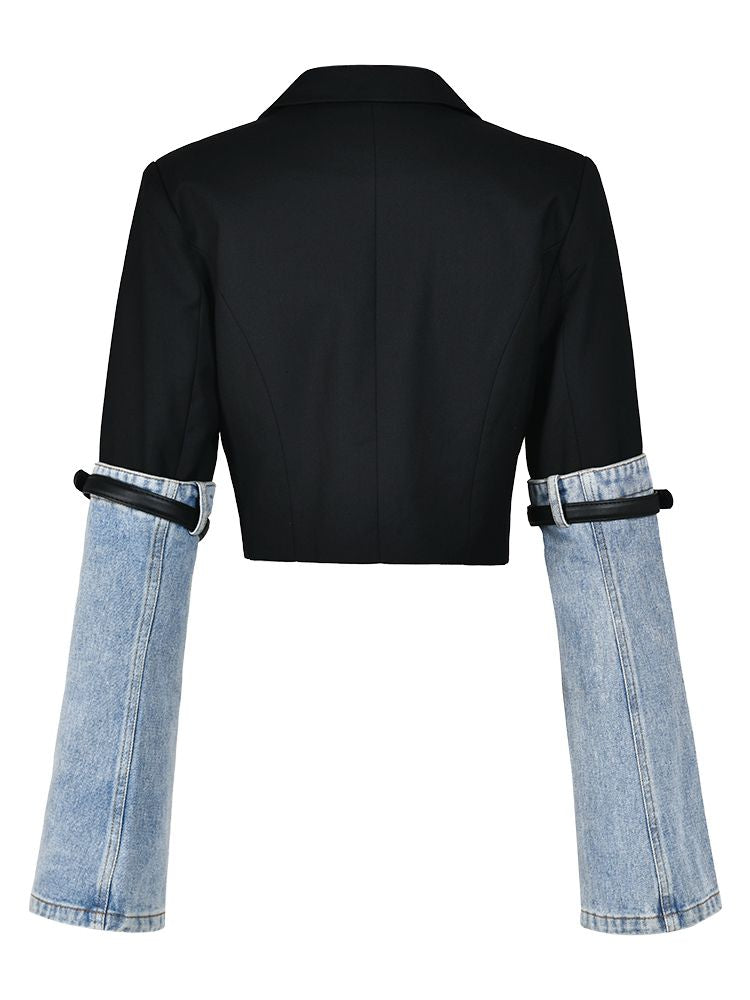 Bella Crop Blazer With Denim Detail
