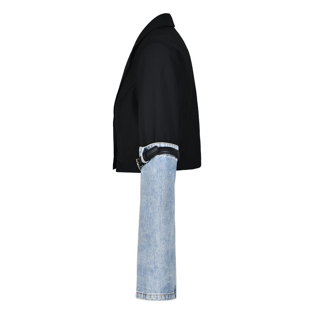 Bella Crop Blazer With Denim Detail