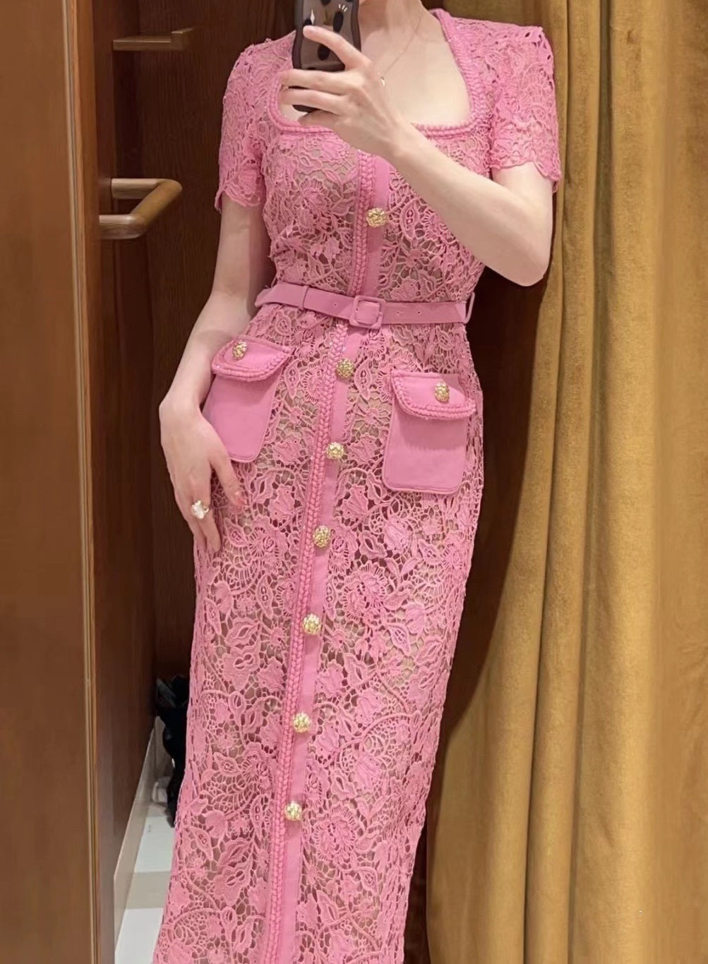 Short Sleeve slim fit pink dress