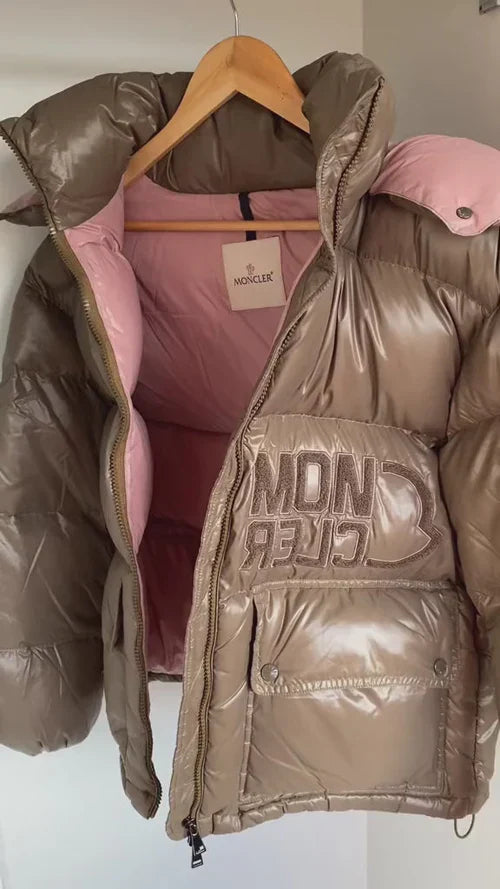 Mon Jacket White Padded Puff with Blush Pink Hoodie - Pink , Black , White, Navy green