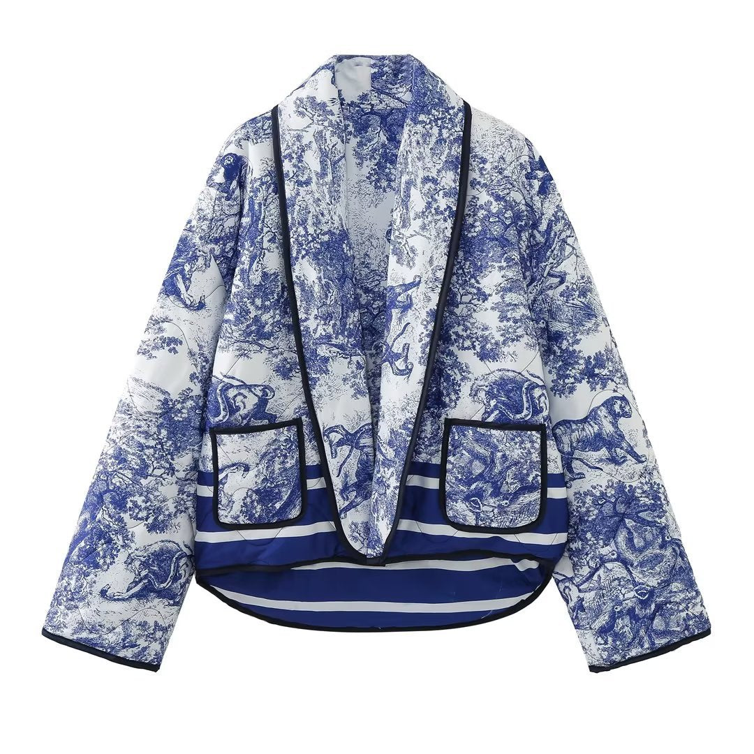 Printed cotton quilted jacket