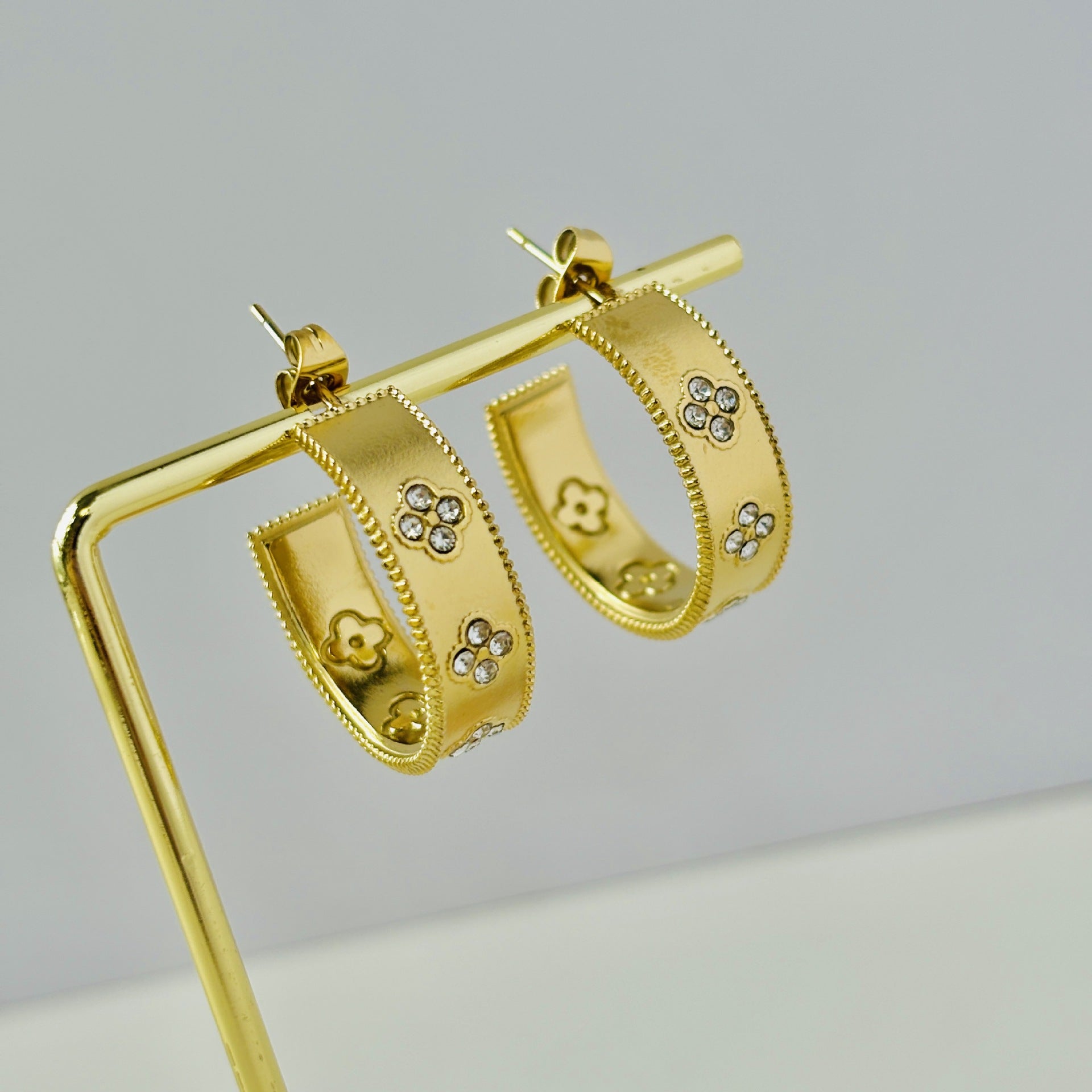 C-ring clover earrings and necklace set - Gold
