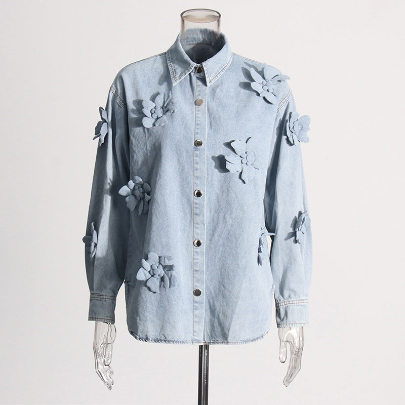 Flower decoration stitched denim Coats for women