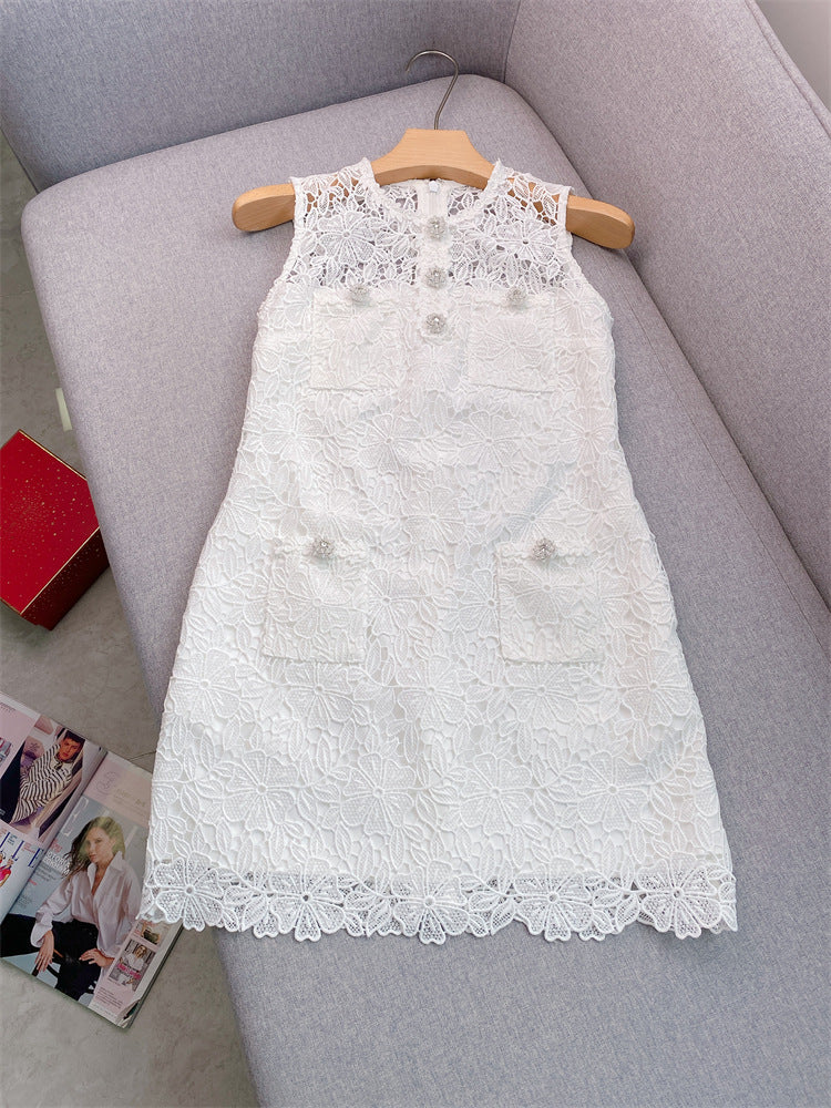 Crochet ,short round neck dress