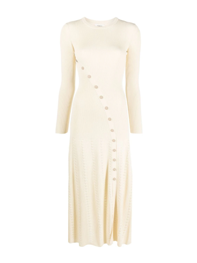 SANDR Rib-Knit Midi Dress - Beige