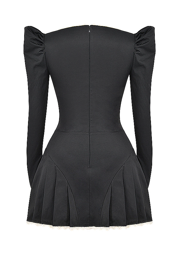 LARISA BLACK & CREAM PLEATED MINI DRESS - Back