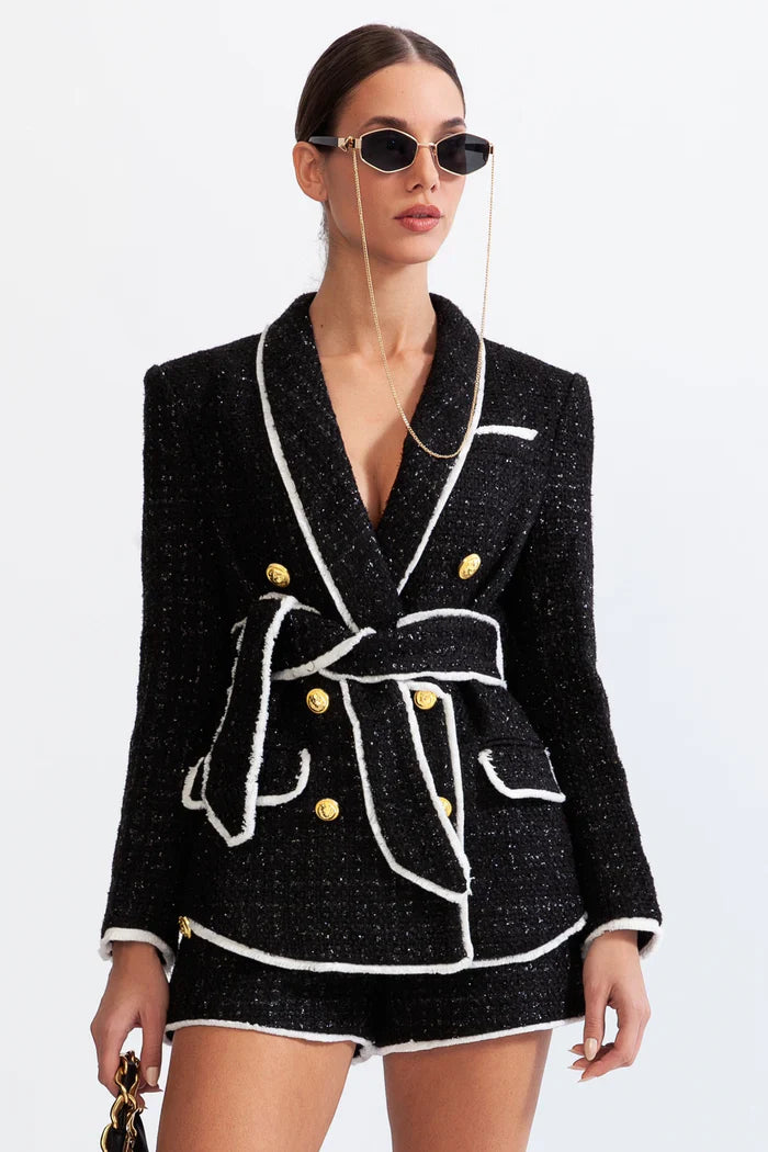 Double breasted tweed jacket-Beige and Black