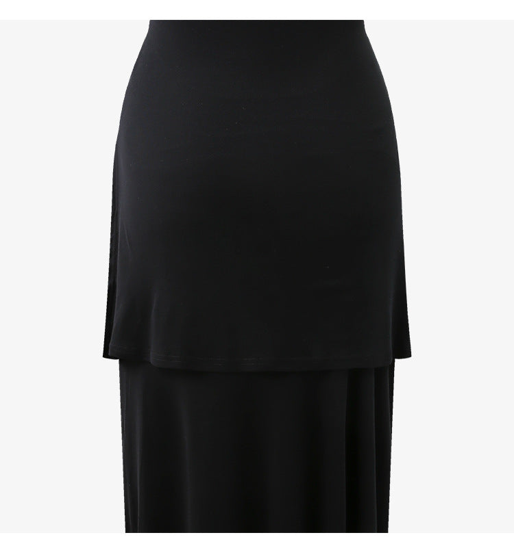 Two pieces tied sleeve cinched waist design midi dress round neck sleeveless long skirt women