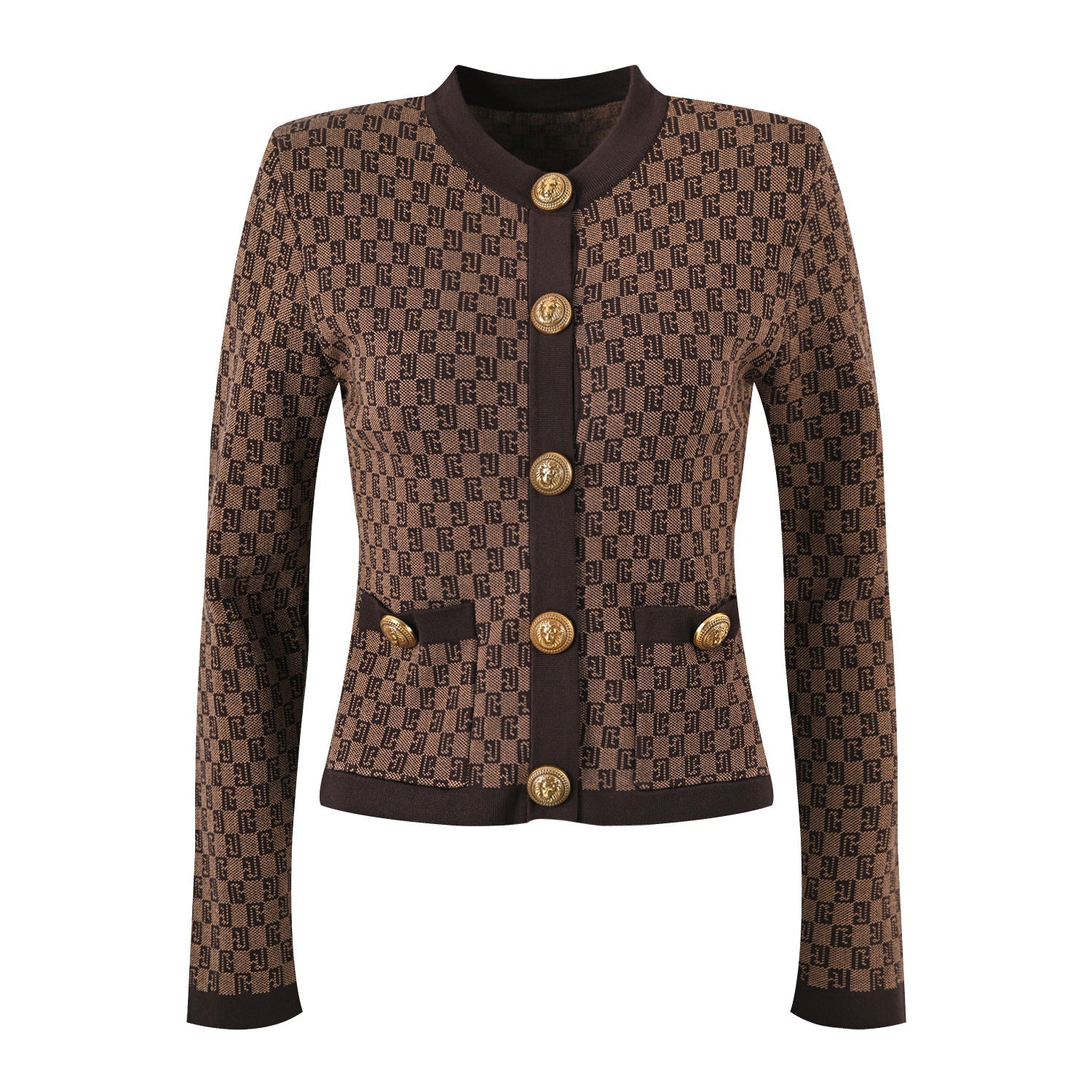 The Camille Luxe Jacquard Three-Piece Mini Skirt Set - Gray, Brown & Blue