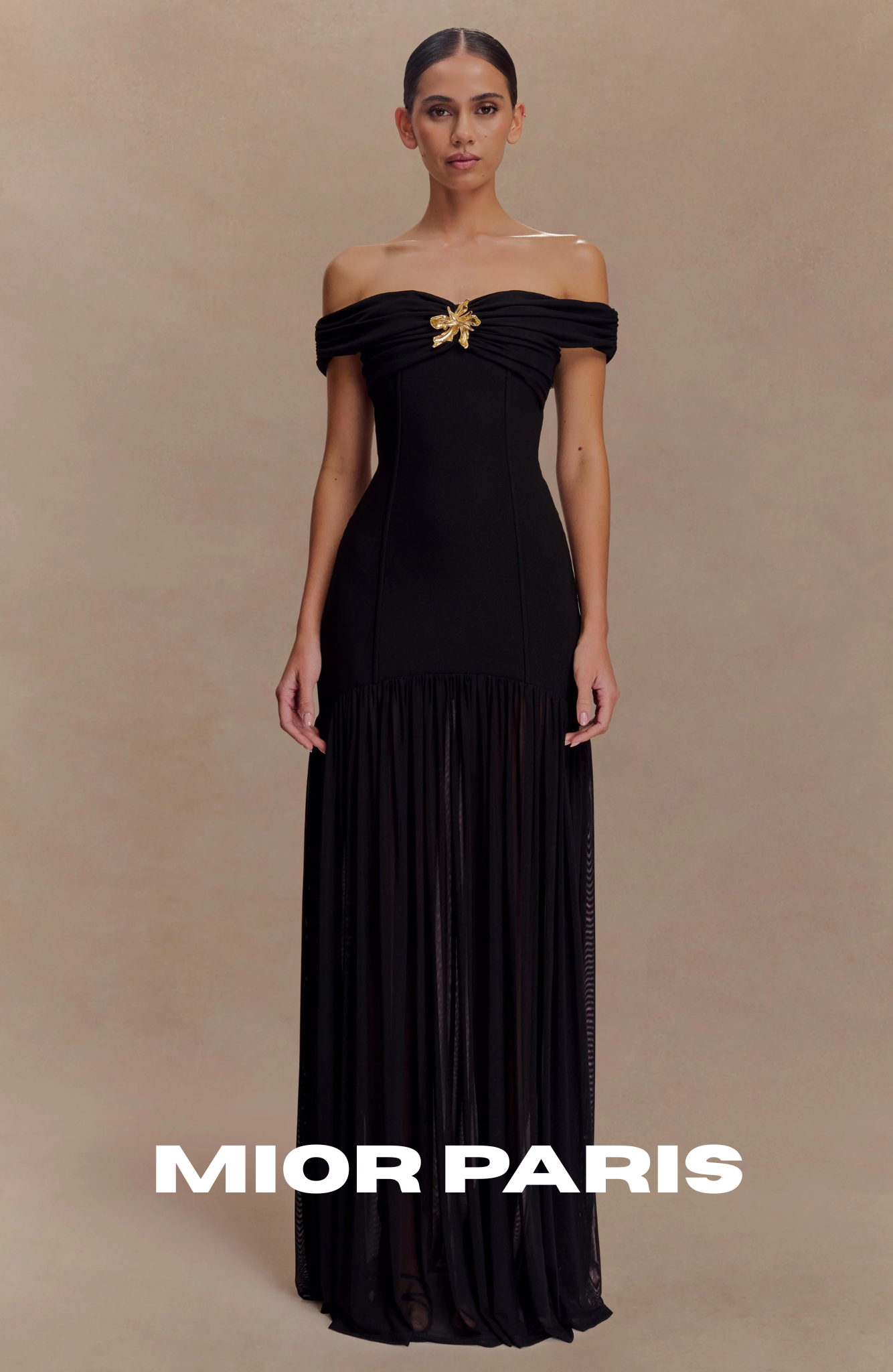 KELLIE OFF-SHOULDER CREPE MAXI DRESS - JET BLACK