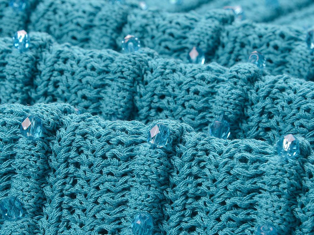 Knit Women's Dresses Peacock Blue Rhinestone Beaded Chic Sexy Resort Style Halter Long Dress 2023 Fall New