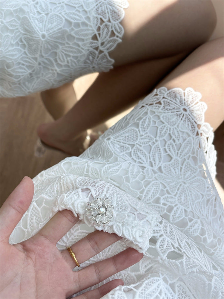 Crochet ,short round neck dress