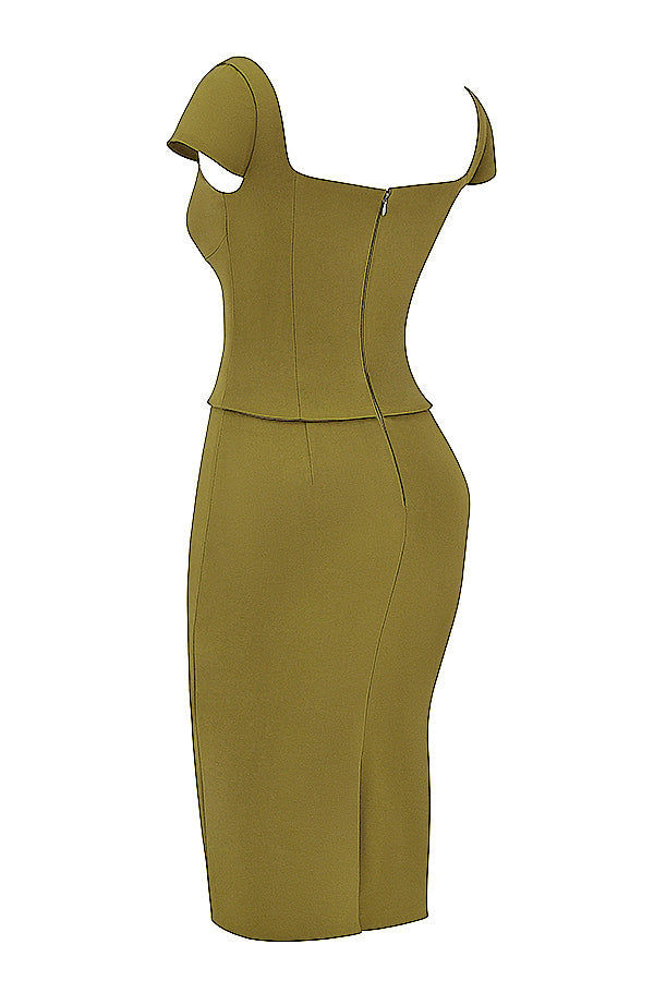 LAYANA OLIVE CORSET MIDI DRESS - Olive green