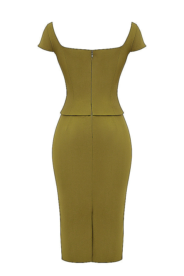 LAYANA OLIVE CORSET MIDI DRESS - Olive green