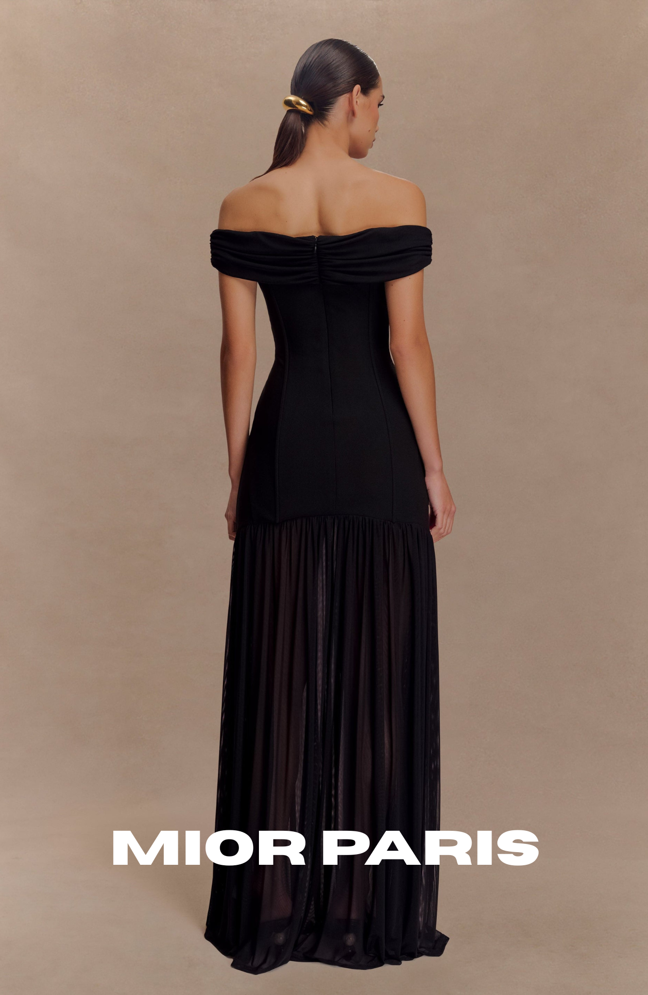 KELLIE OFF-SHOULDER CREPE MAXI DRESS - JET BLACK