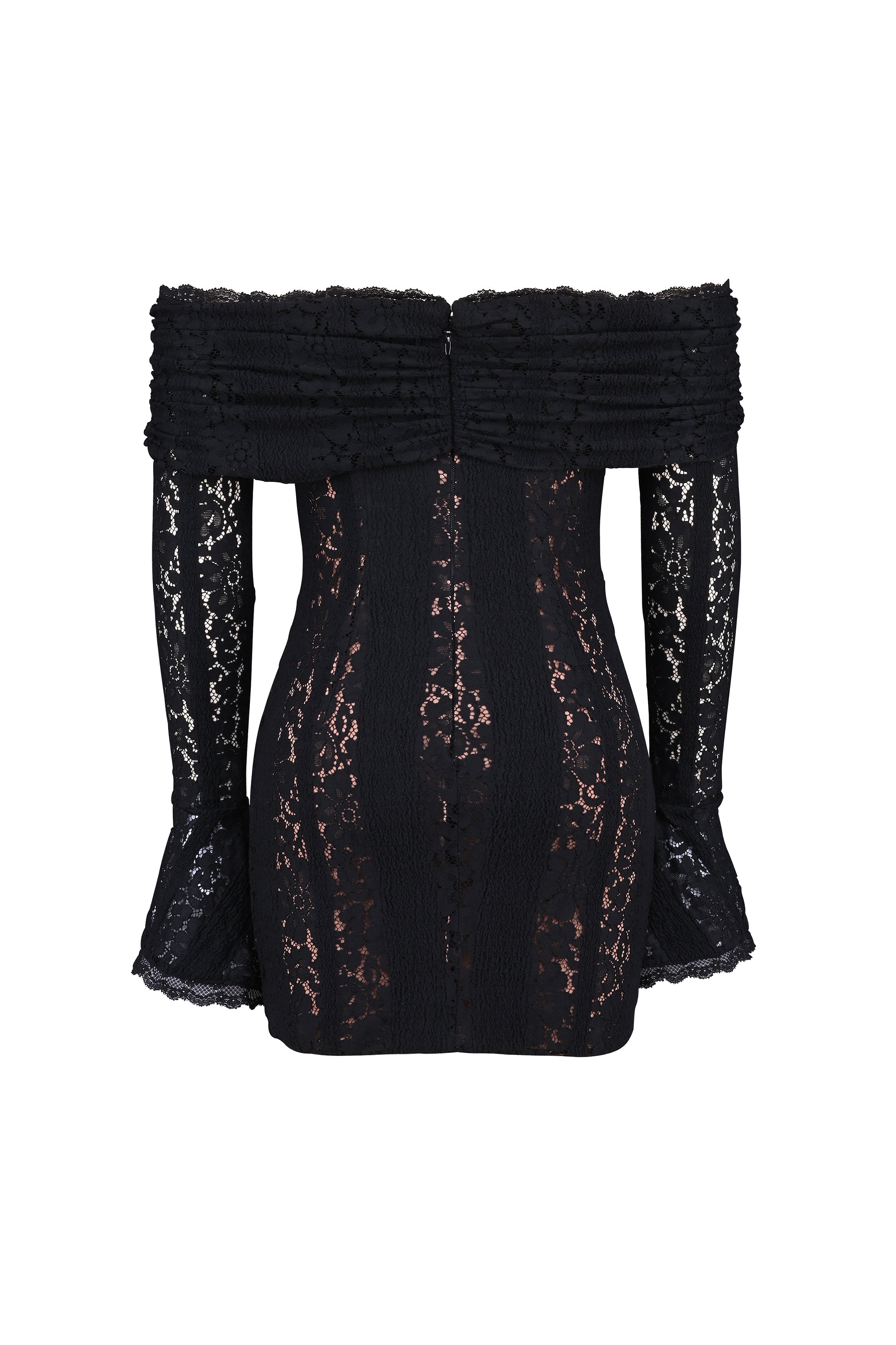 Sadie Floral Lace Off Shoulder Mini Dress - Black