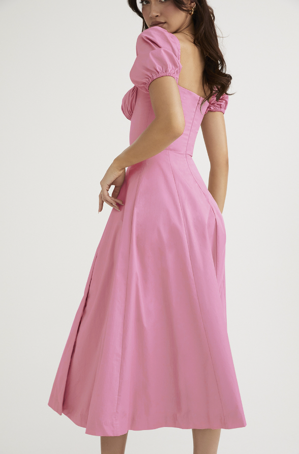 TALLULAH PUFF SLEEVE MIDI DRESS - Pink