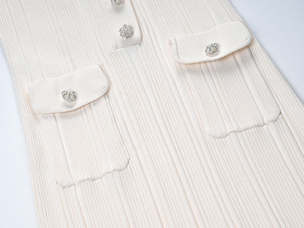 CREAM KNIT MIDI DRESS