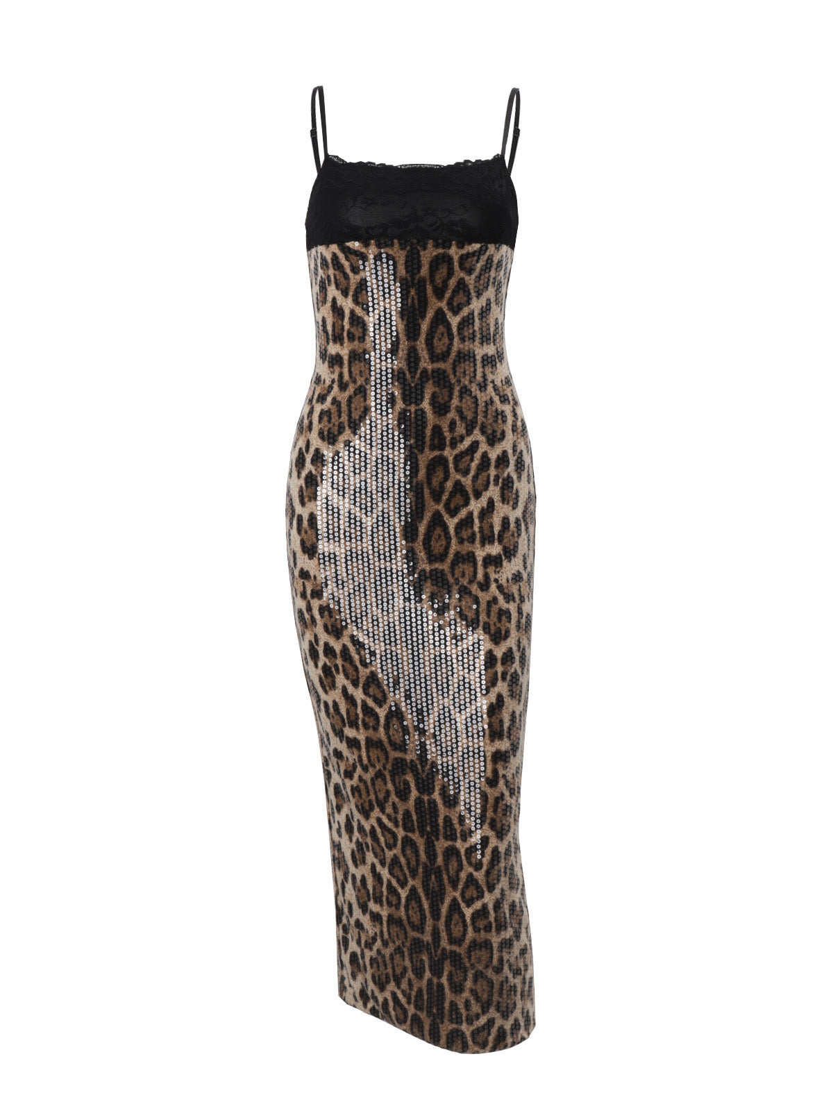 Chui Sequin Leopard-Print Bodycon Midi Dress – Black