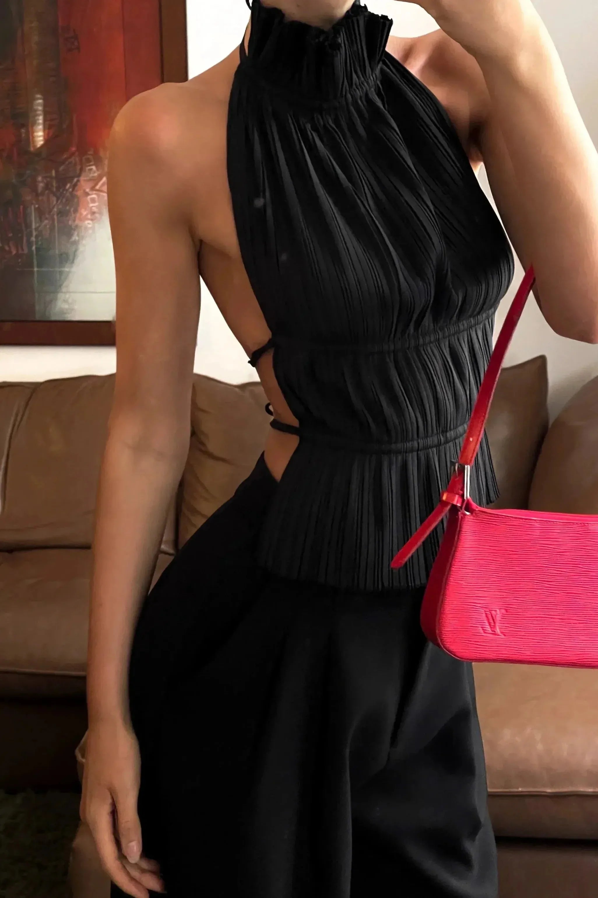 Lauren - Backless Pleated Top