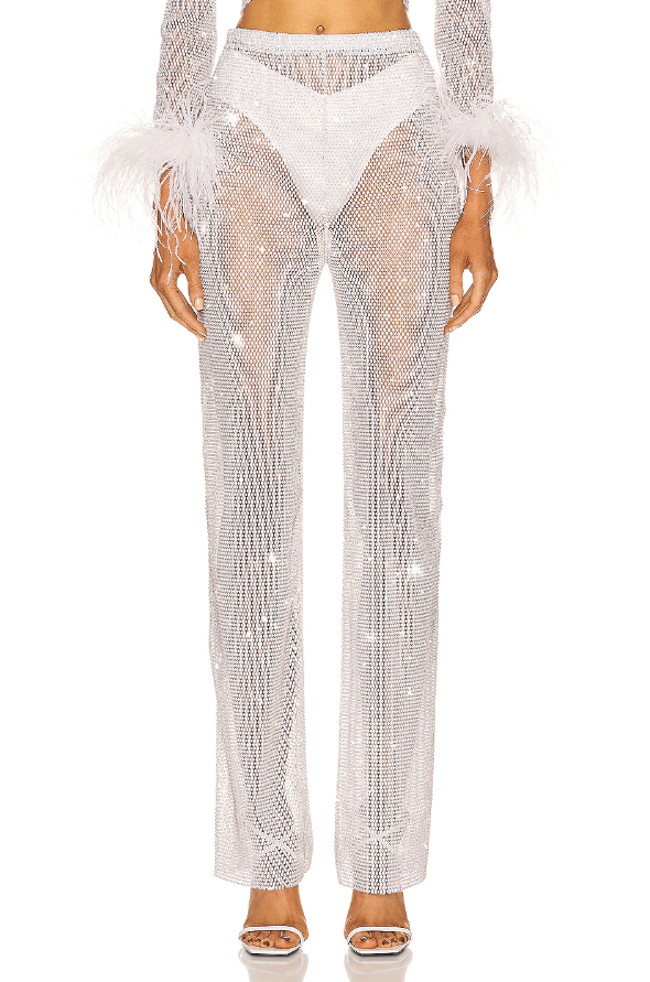 EVI RHINESTONE EMBELLISHED STRAIGHT LEG PANTS - Snow White