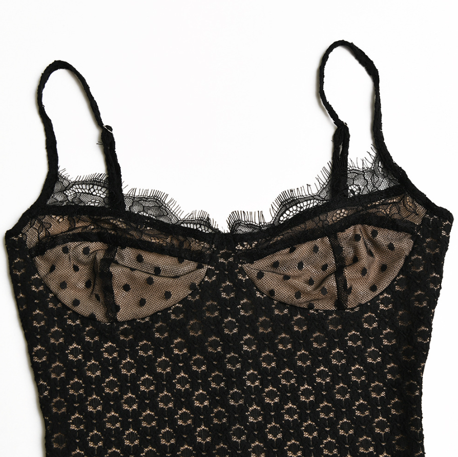 FREYA LACE MESH MINI DRESS - Black