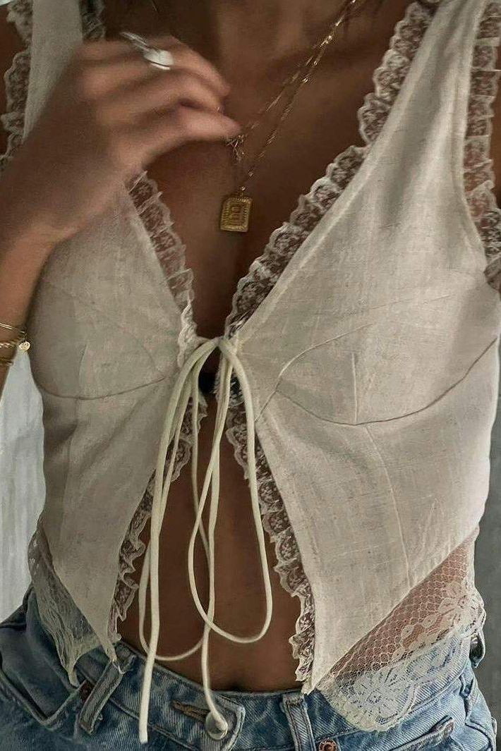 Leona - Front Tie-Top with Lace Trims